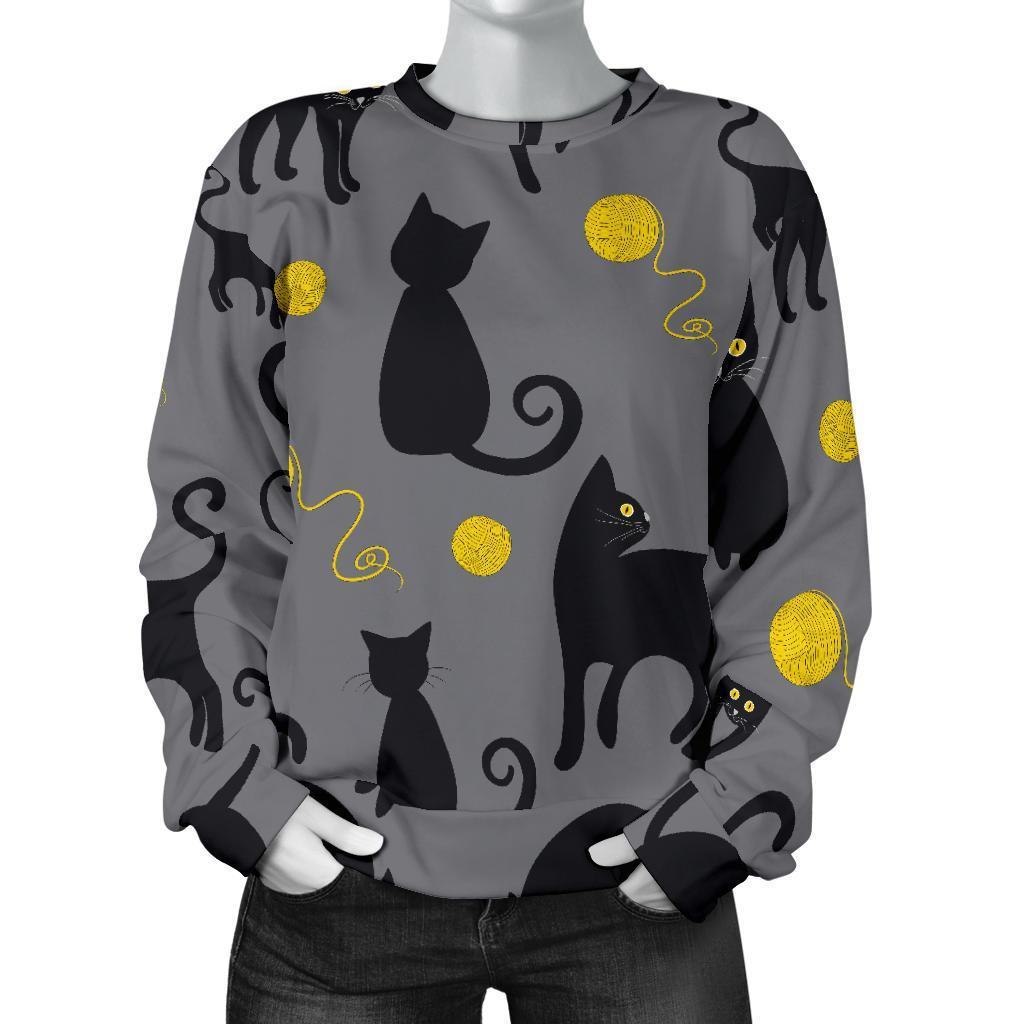 Black Cat Knit Pattern Print Women's Sweatshirt-grizzshop