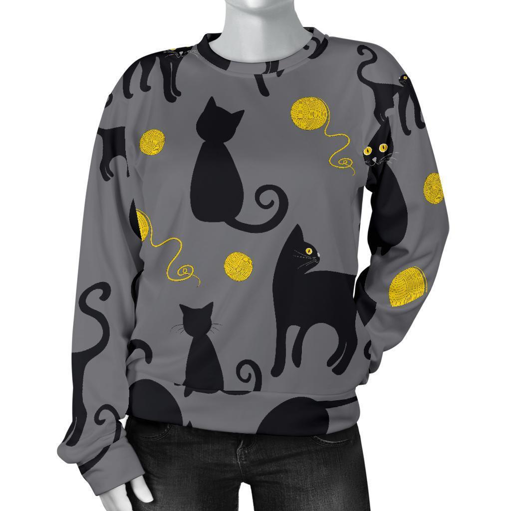 Black Cat Knit Pattern Print Women's Sweatshirt-grizzshop