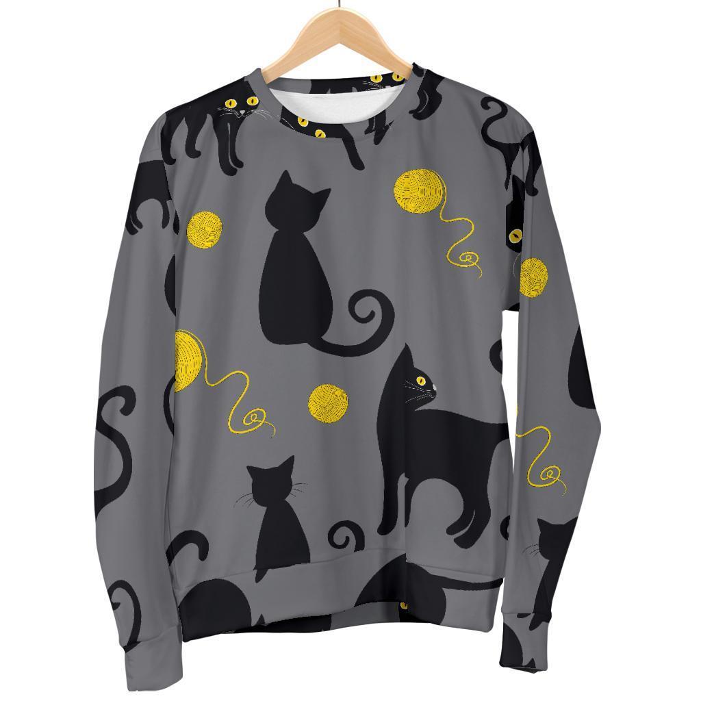 Black Cat Knit Pattern Print Women's Sweatshirt-grizzshop