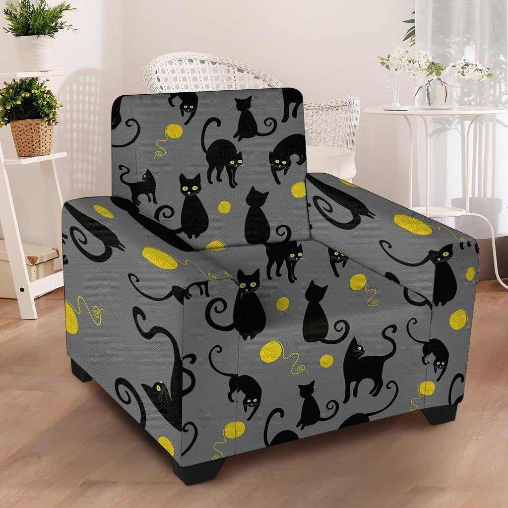 Black Cat Knit Print Armchair Cover-grizzshop