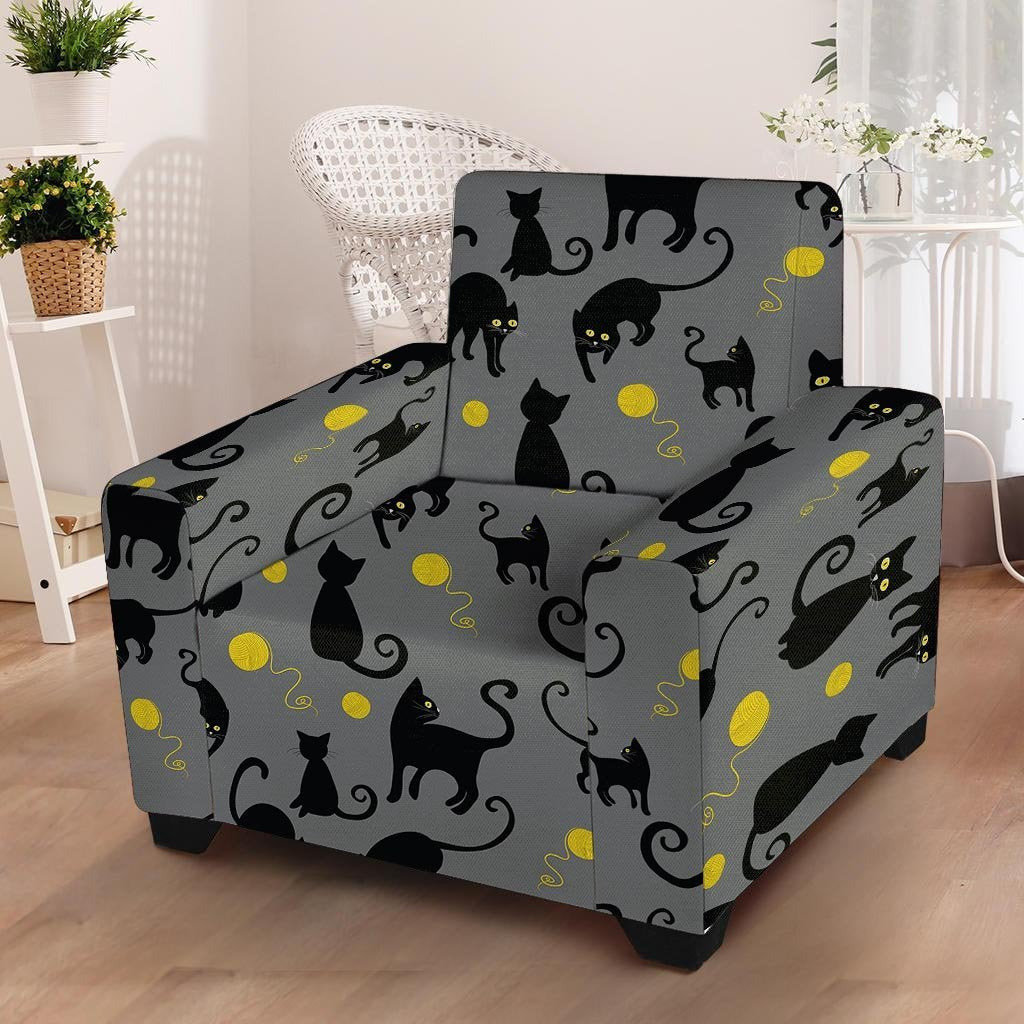 Black Cat Knit Print Armchair Cover-grizzshop