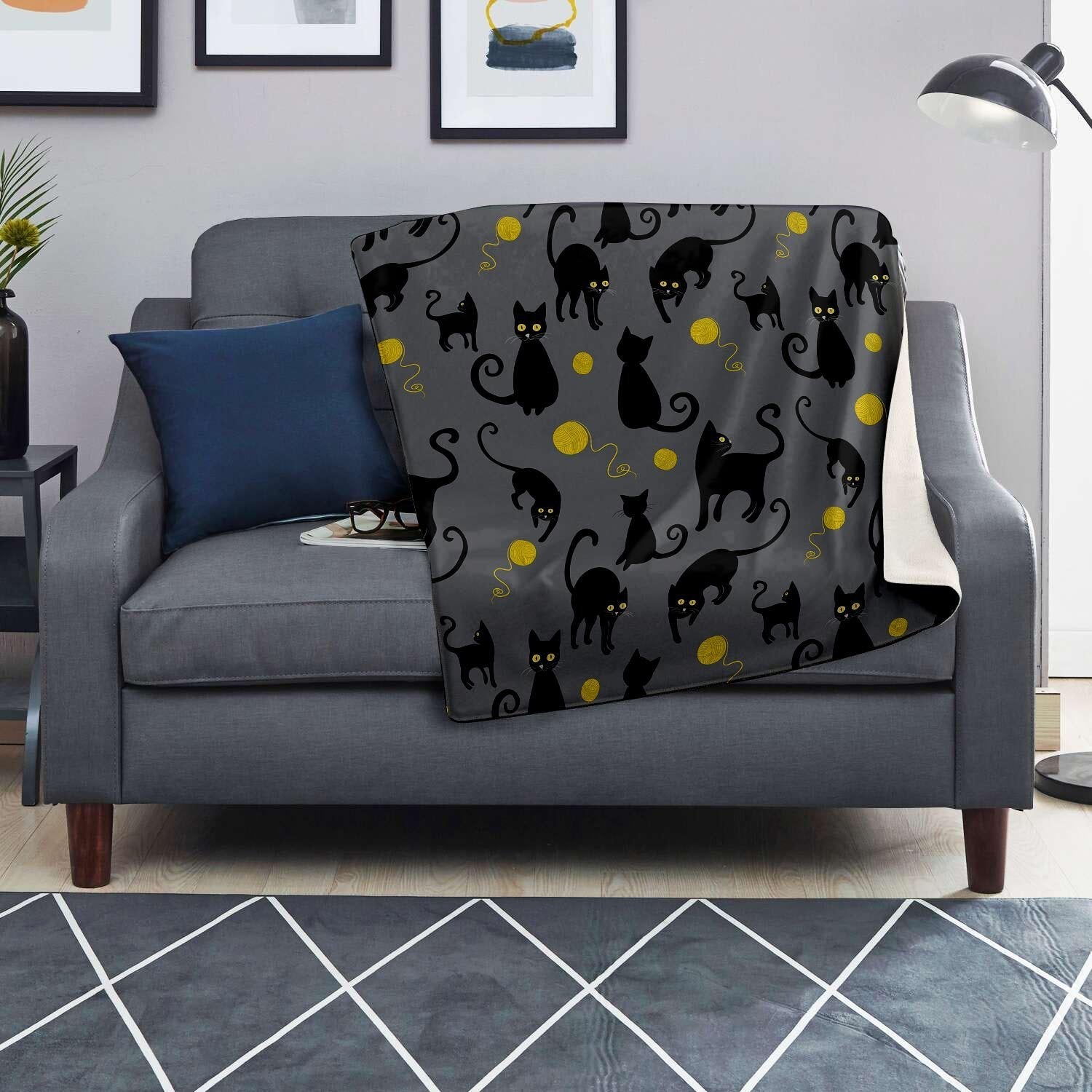 Black Cat Knit Print Blanket-grizzshop