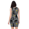 Black Cat Knit Print Bodycon Dress-grizzshop