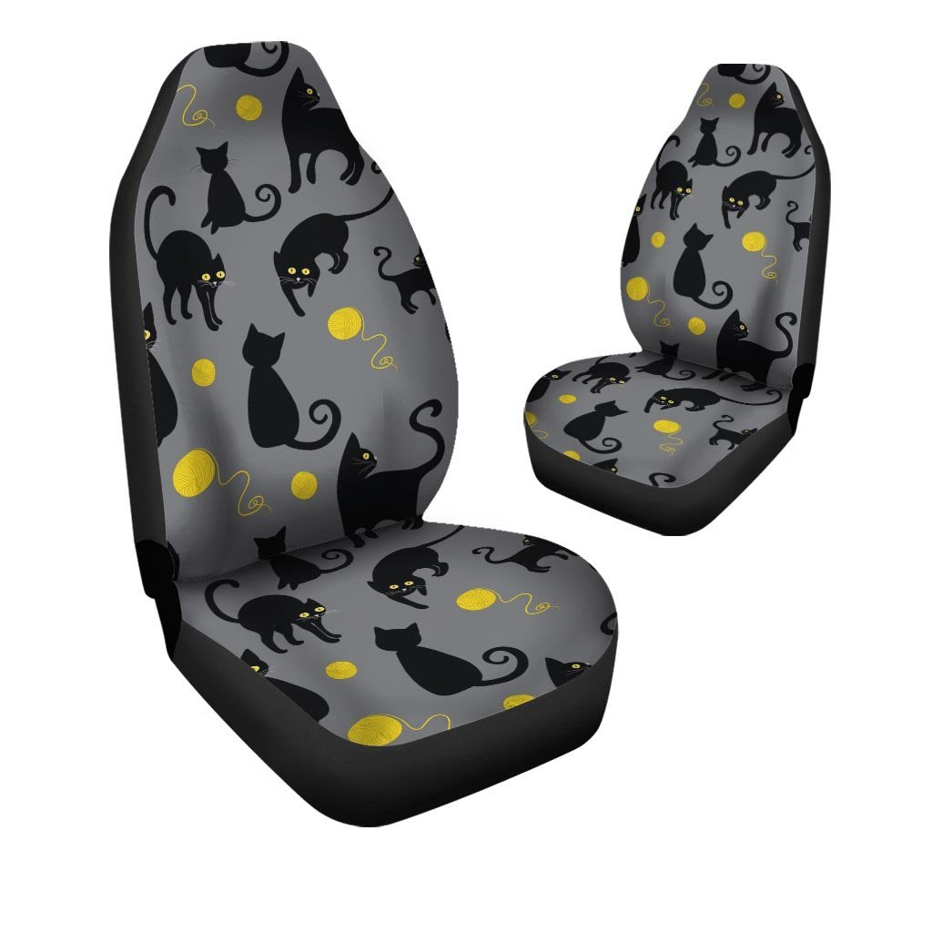 Black Cat Knit Print Car Seat Covers-grizzshop