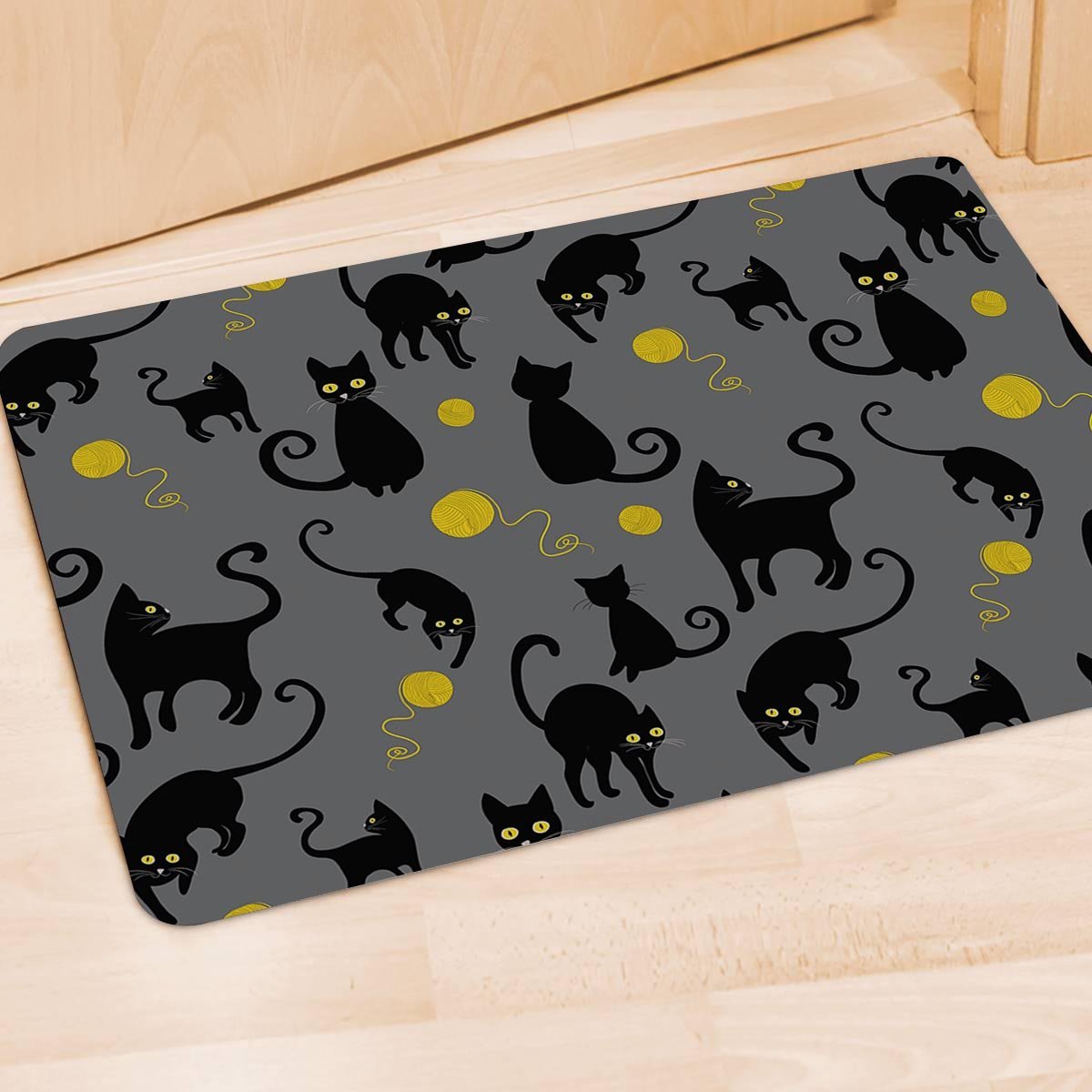 Black Cat Knit Print Door Mat-grizzshop