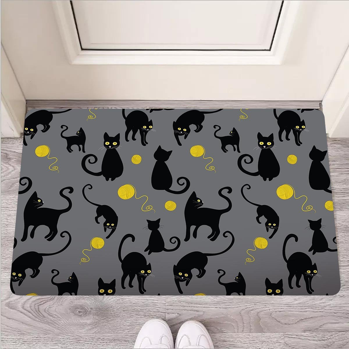 Black Cat Knit Print Door Mat-grizzshop