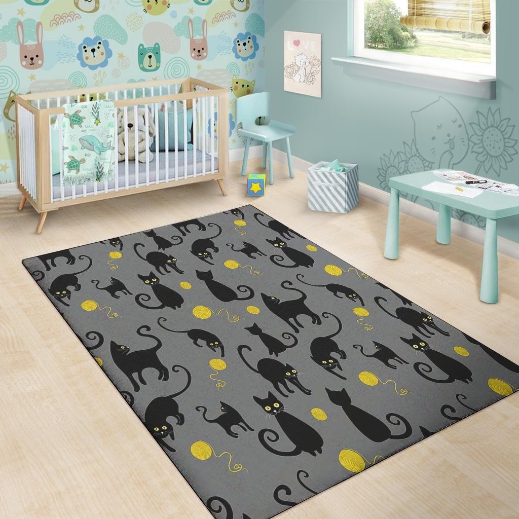 Black Cat Knit Print Floor Mat-grizzshop