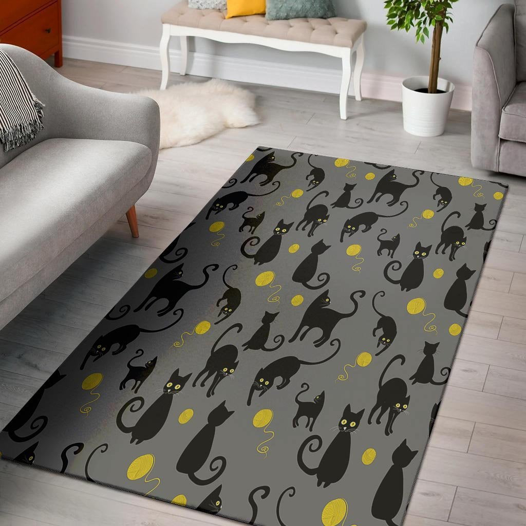 Black Cat Knit Print Floor Mat-grizzshop