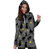 Black Cat Knit Print Hoodie Dress-grizzshop