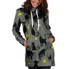 Black Cat Knit Print Hoodie Dress-grizzshop