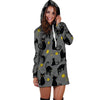 Black Cat Knit Print Hoodie Dress-grizzshop