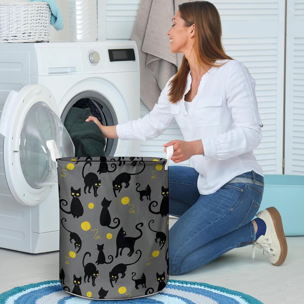 Black Cat Knit Print Laundry Basket-grizzshop