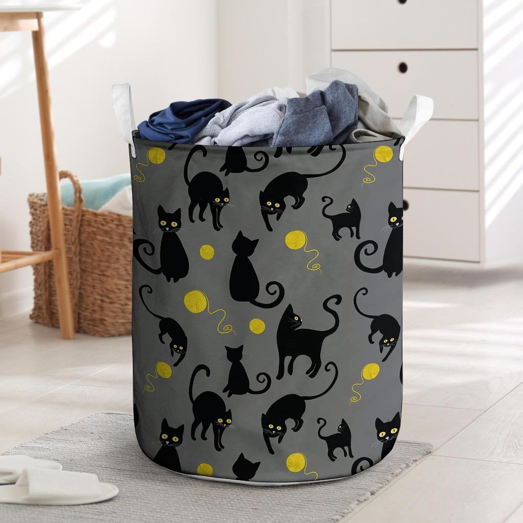 Black Cat Knit Print Laundry Basket-grizzshop