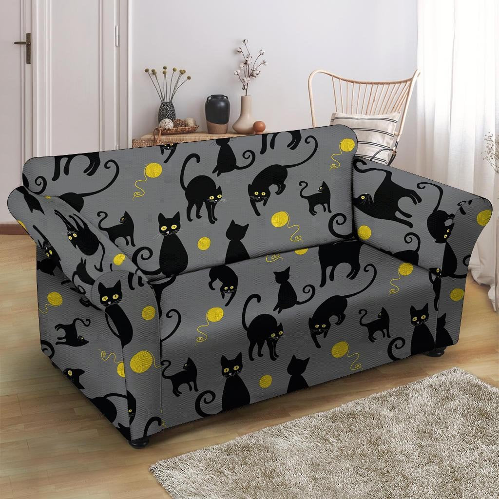 Black Cat Knit Print Loveseat Cover-grizzshop