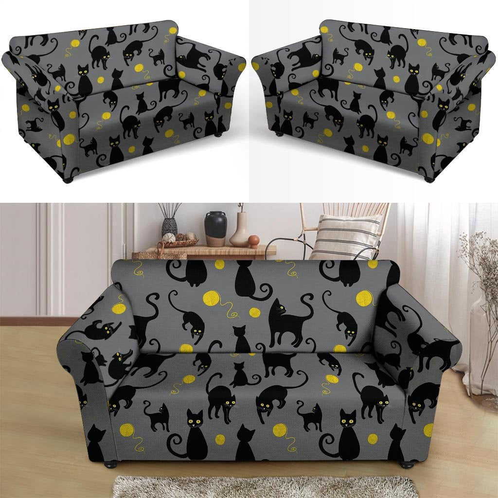 Black Cat Knit Print Loveseat Cover-grizzshop