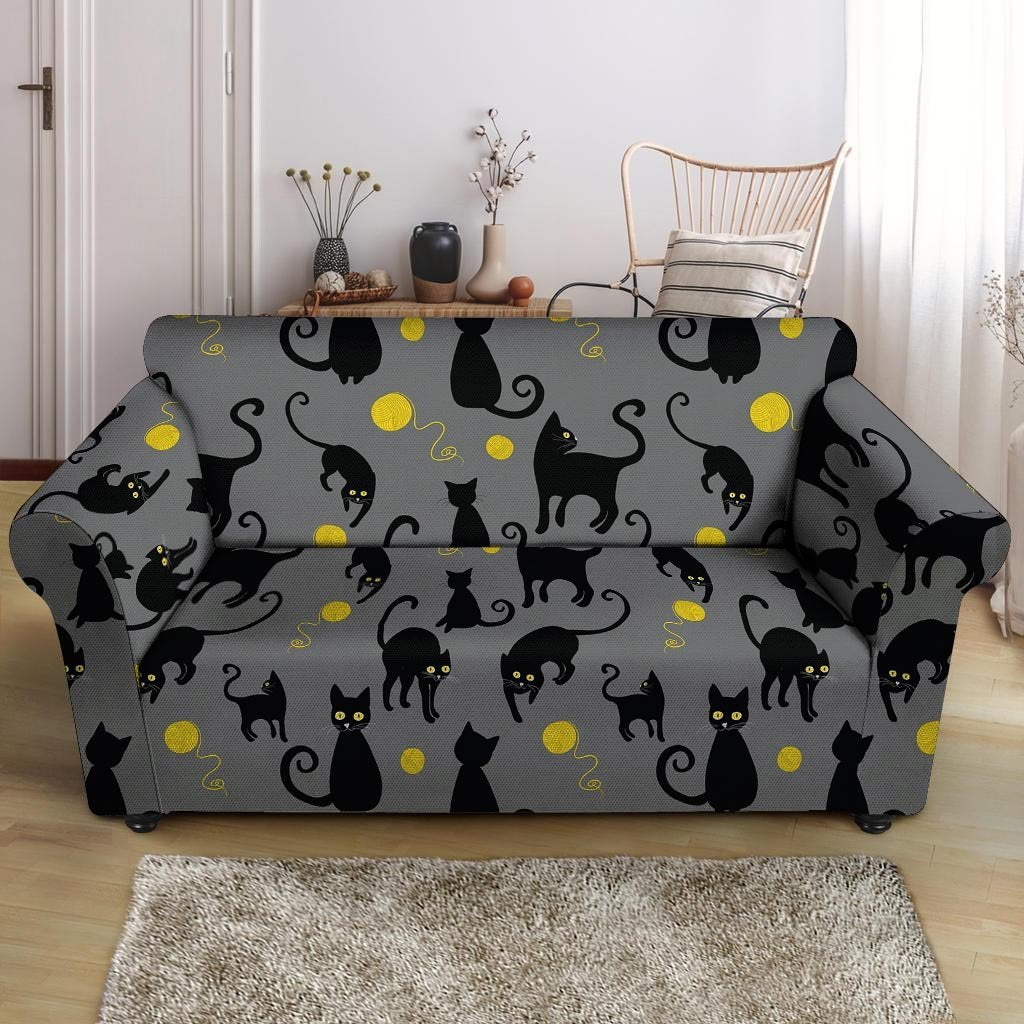 Black Cat Knit Print Loveseat Cover-grizzshop