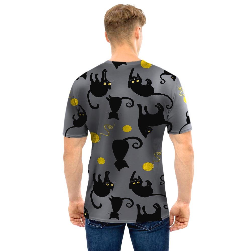 Black Cat Knit Print Men T Shirt-grizzshop