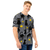 Black Cat Knit Print Men T Shirt-grizzshop