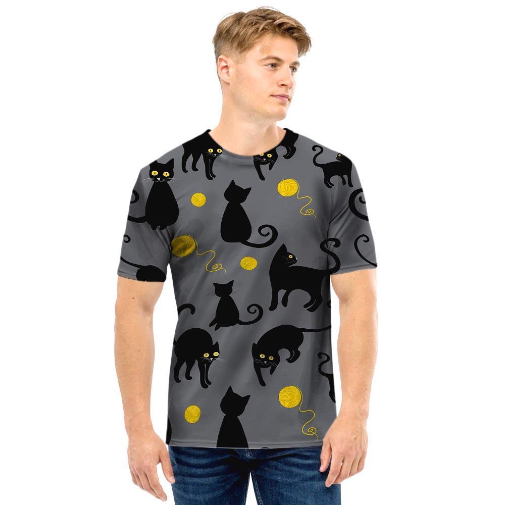 Black Cat Knit Print Men T Shirt-grizzshop