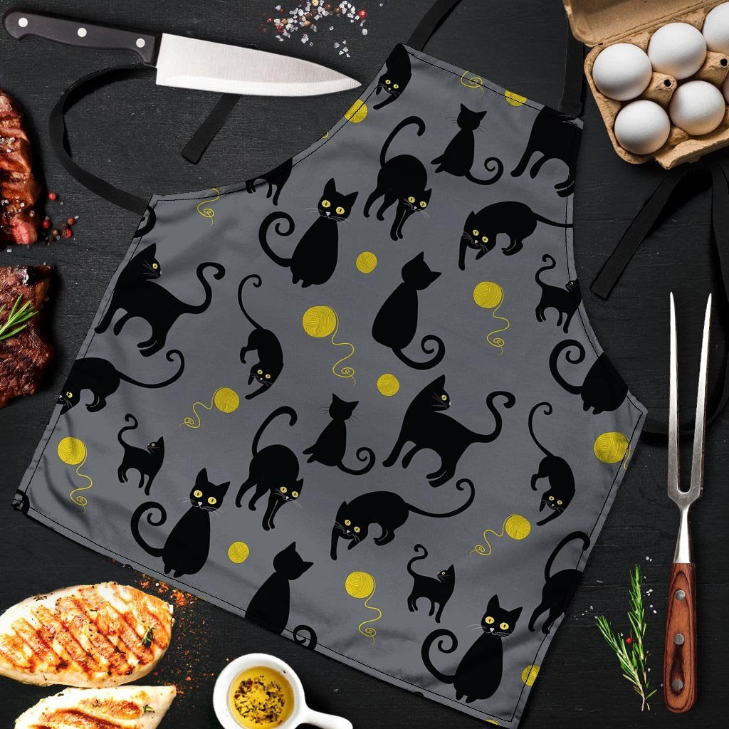 Black Cat Knit Print Men's Apron-grizzshop