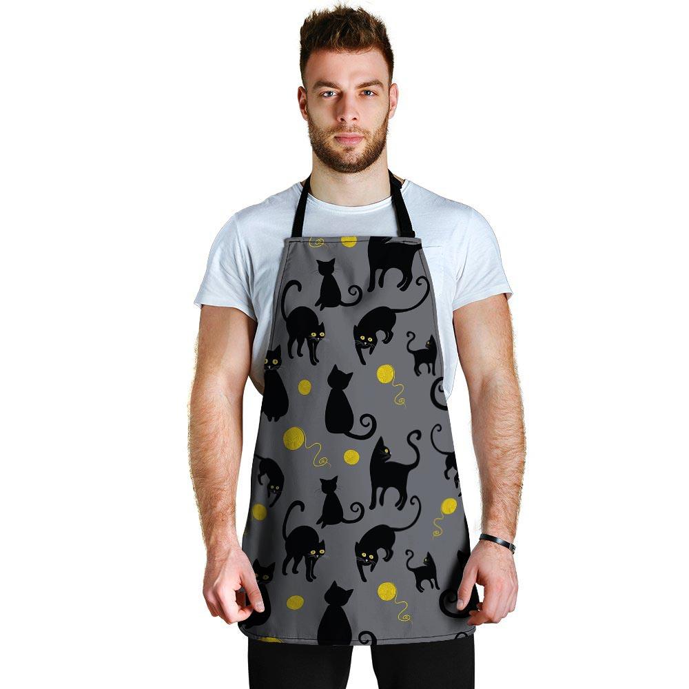 Black Cat Knit Print Men's Apron-grizzshop