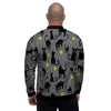 Black Cat Knit Print Men's Bomber Jacket-grizzshop