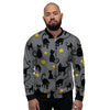 Black Cat Knit Print Men's Bomber Jacket-grizzshop