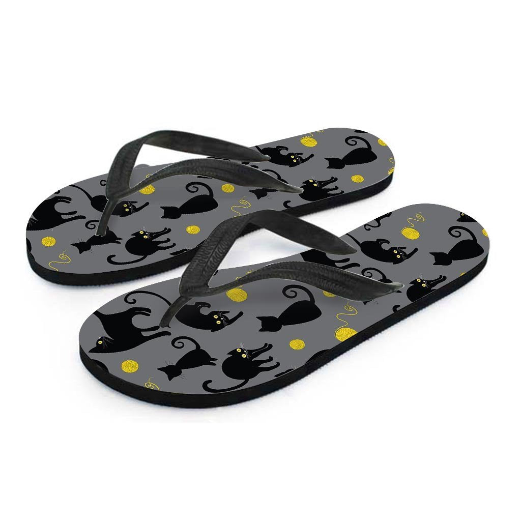 Black Cat Knit Print Men's Flip Flops-grizzshop