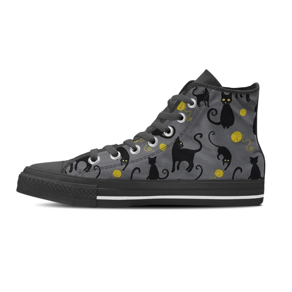 Black Cat Knit Print Men's High Top Shoes-grizzshop