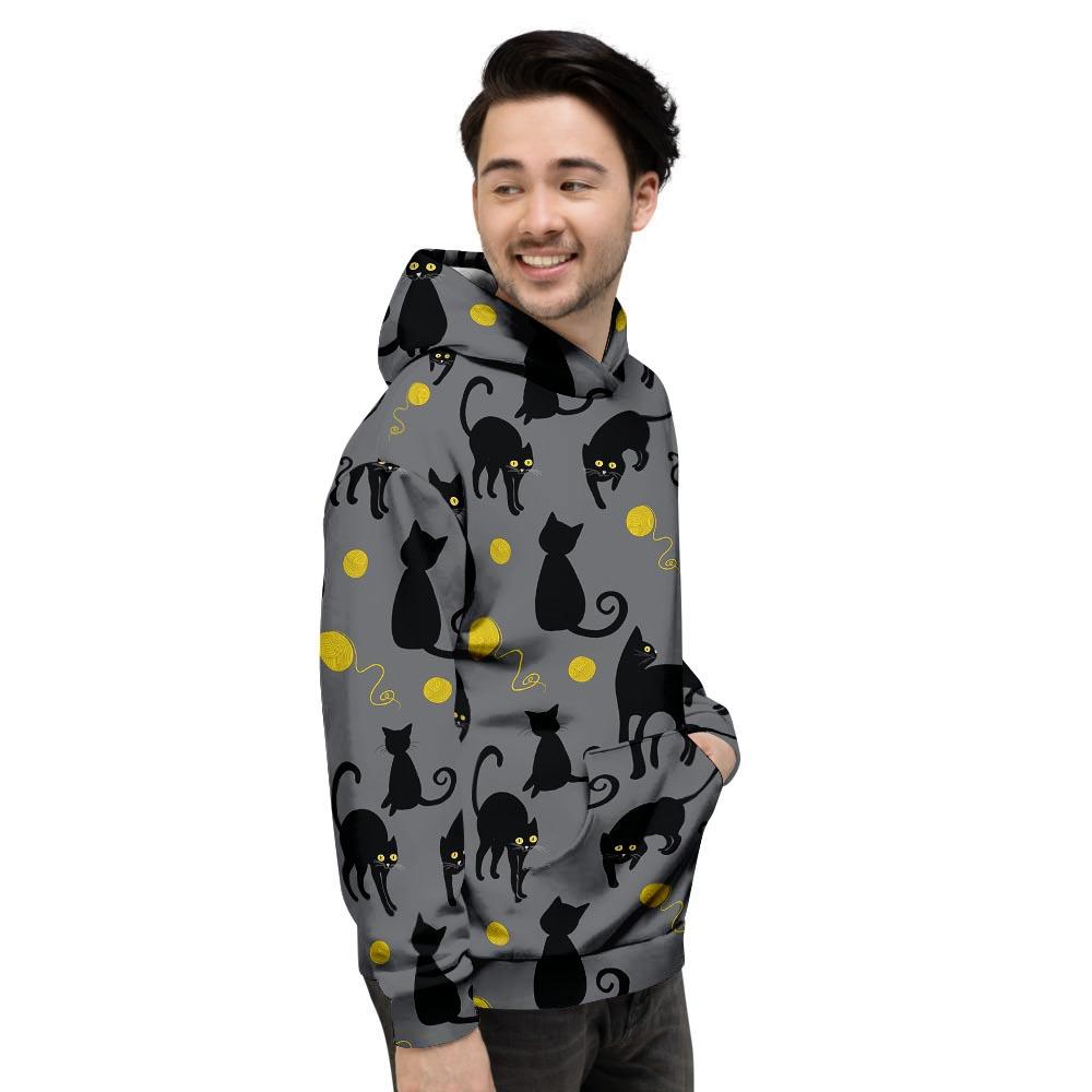 Black Cat Knit Print Men's Hoodie-grizzshop