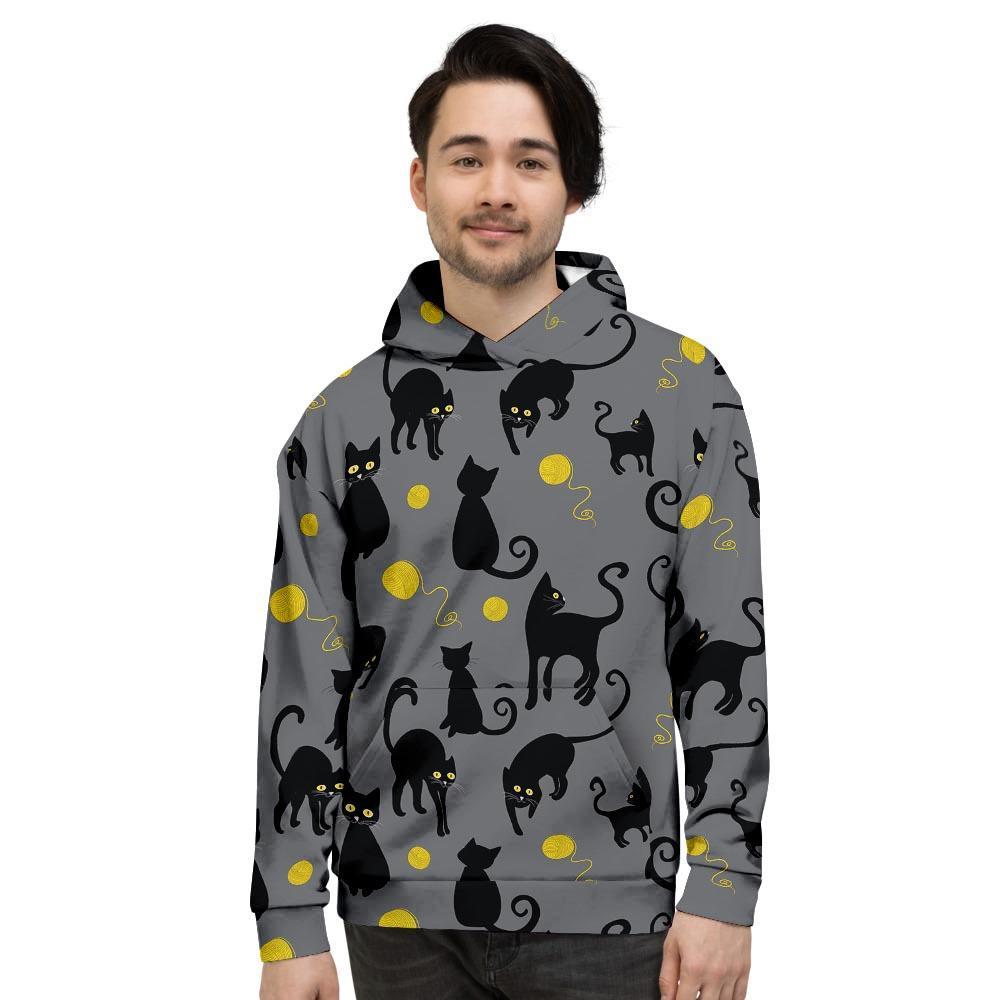 Black Cat Knit Print Men's Hoodie-grizzshop