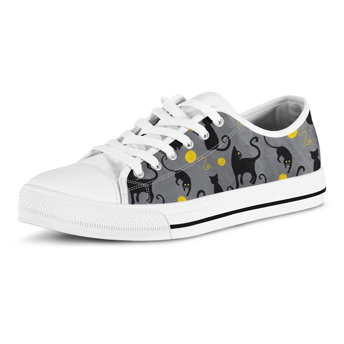 Black Cat Knit Print Men's Low Top Shoes-grizzshop