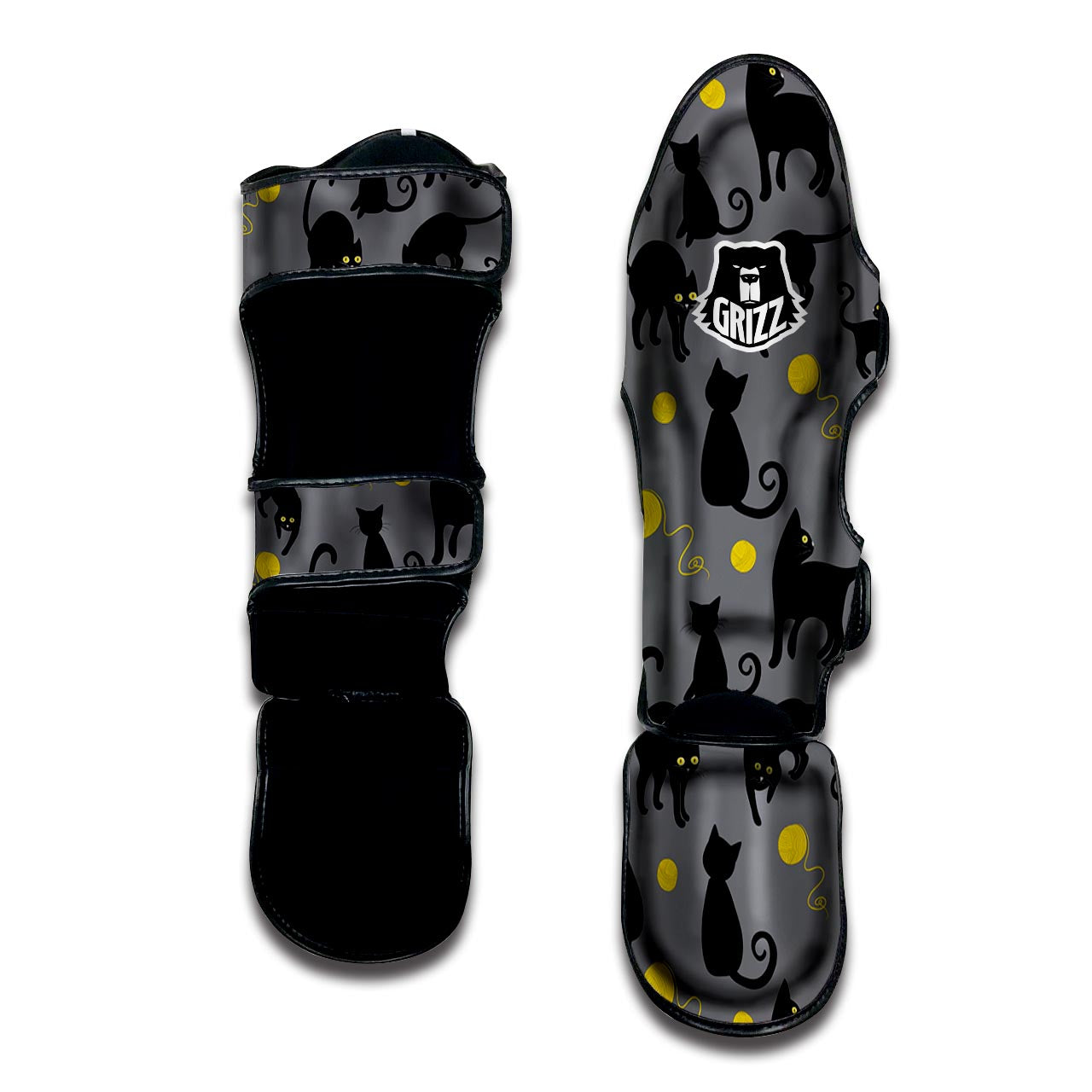 Black Cat Knit Print Muay Thai Shin Guard-grizzshop