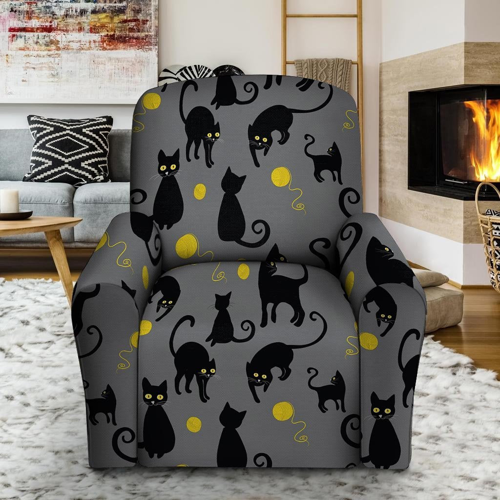 Black Cat Knit Print Recliner Cover-grizzshop