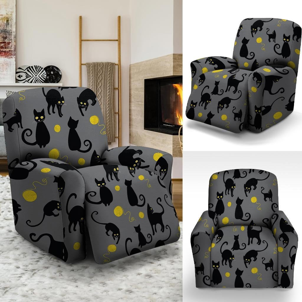 Black Cat Knit Print Recliner Cover-grizzshop