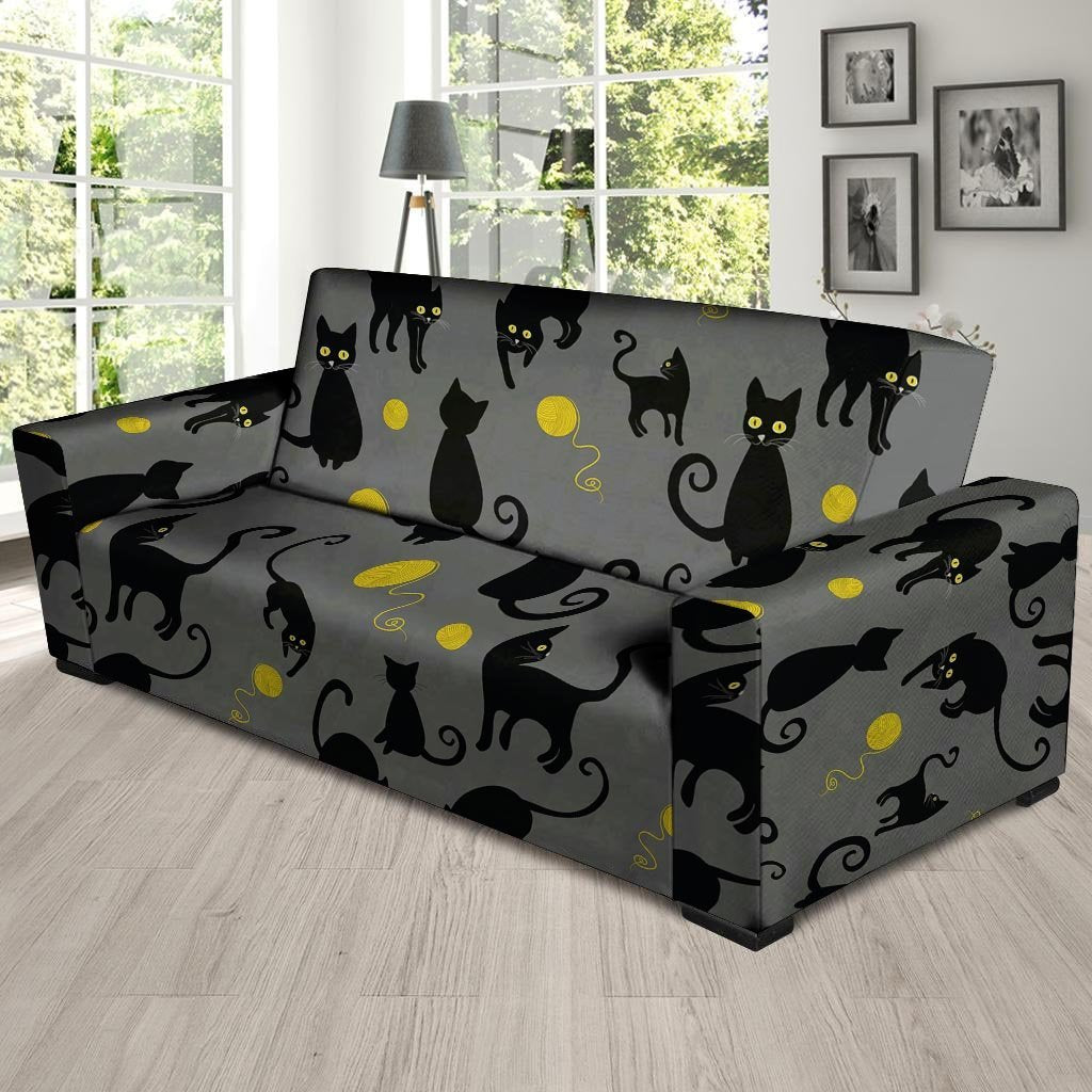 Black Cat Knit Print Sofa Cover-grizzshop