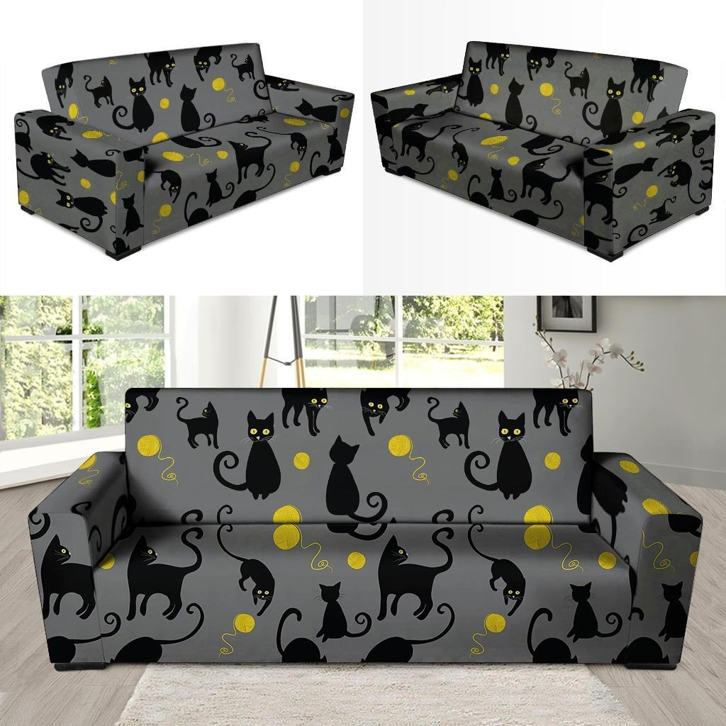 Black Cat Knit Print Sofa Cover-grizzshop