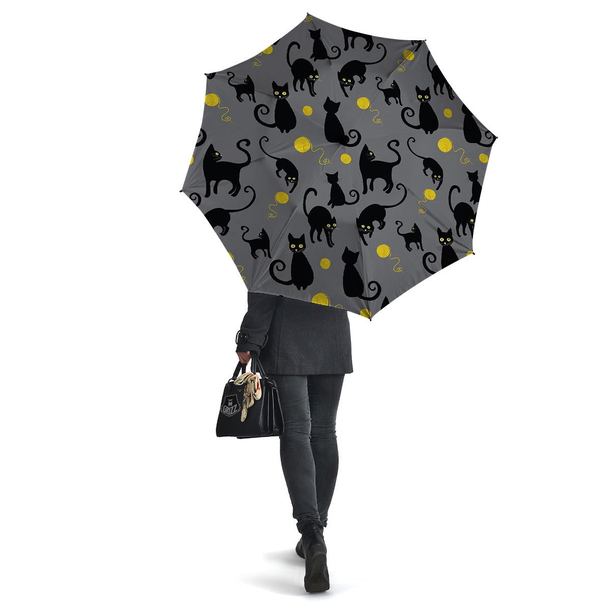 Black Cat Knit Print Umbrella-grizzshop