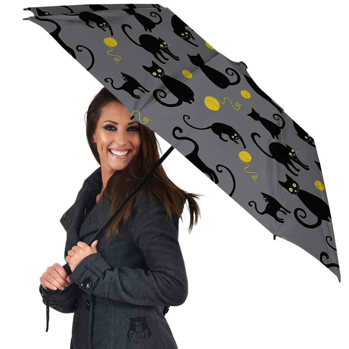 Black Cat Knit Print Umbrella-grizzshop