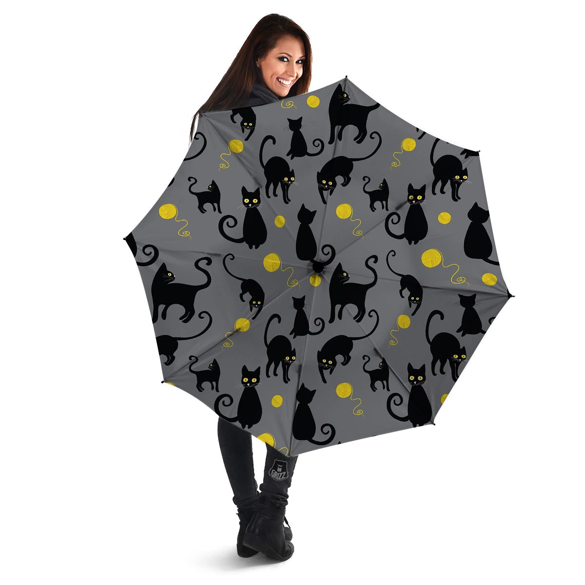 Black Cat Knit Print Umbrella-grizzshop