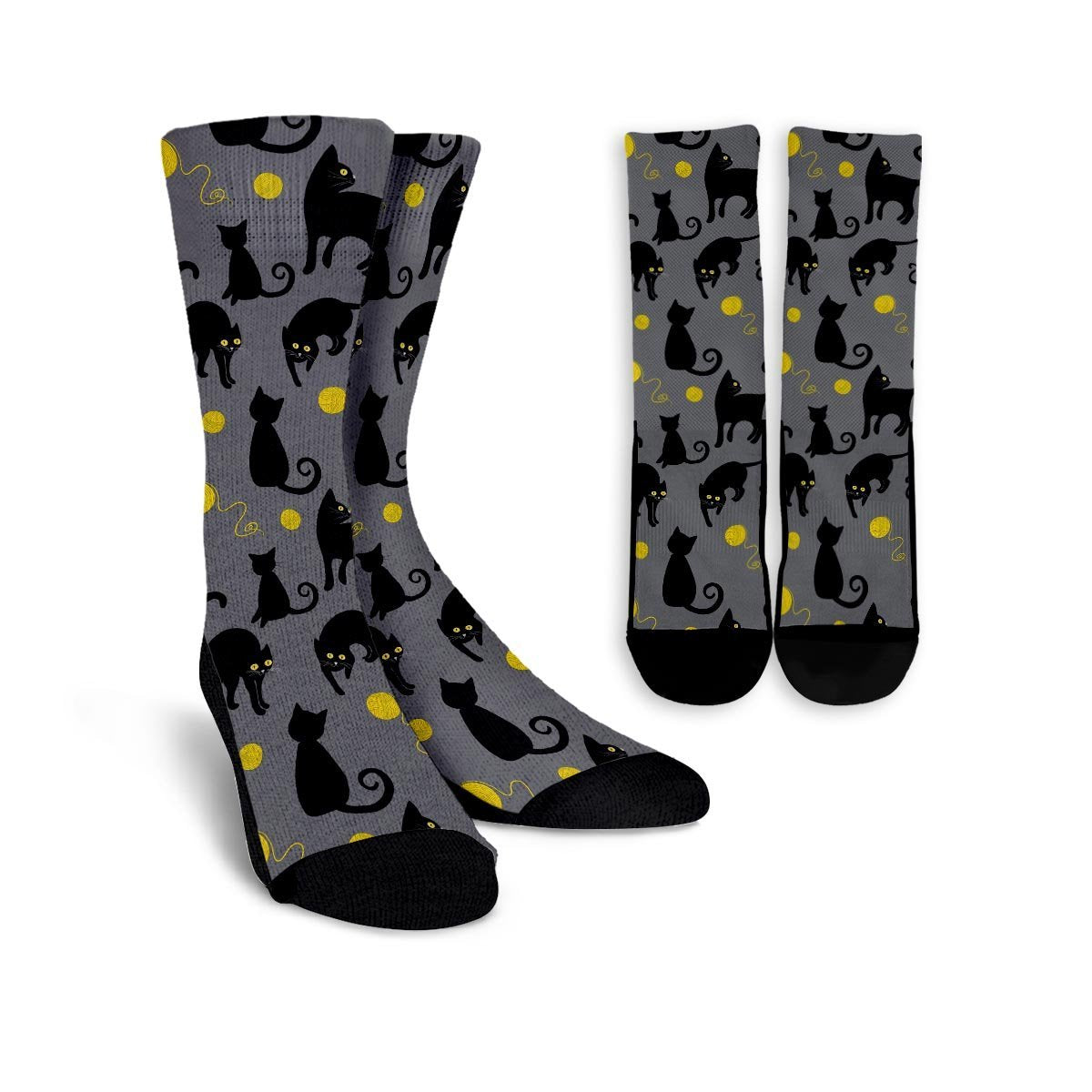 Black Cat Knit Print Unisex Socks-grizzshop