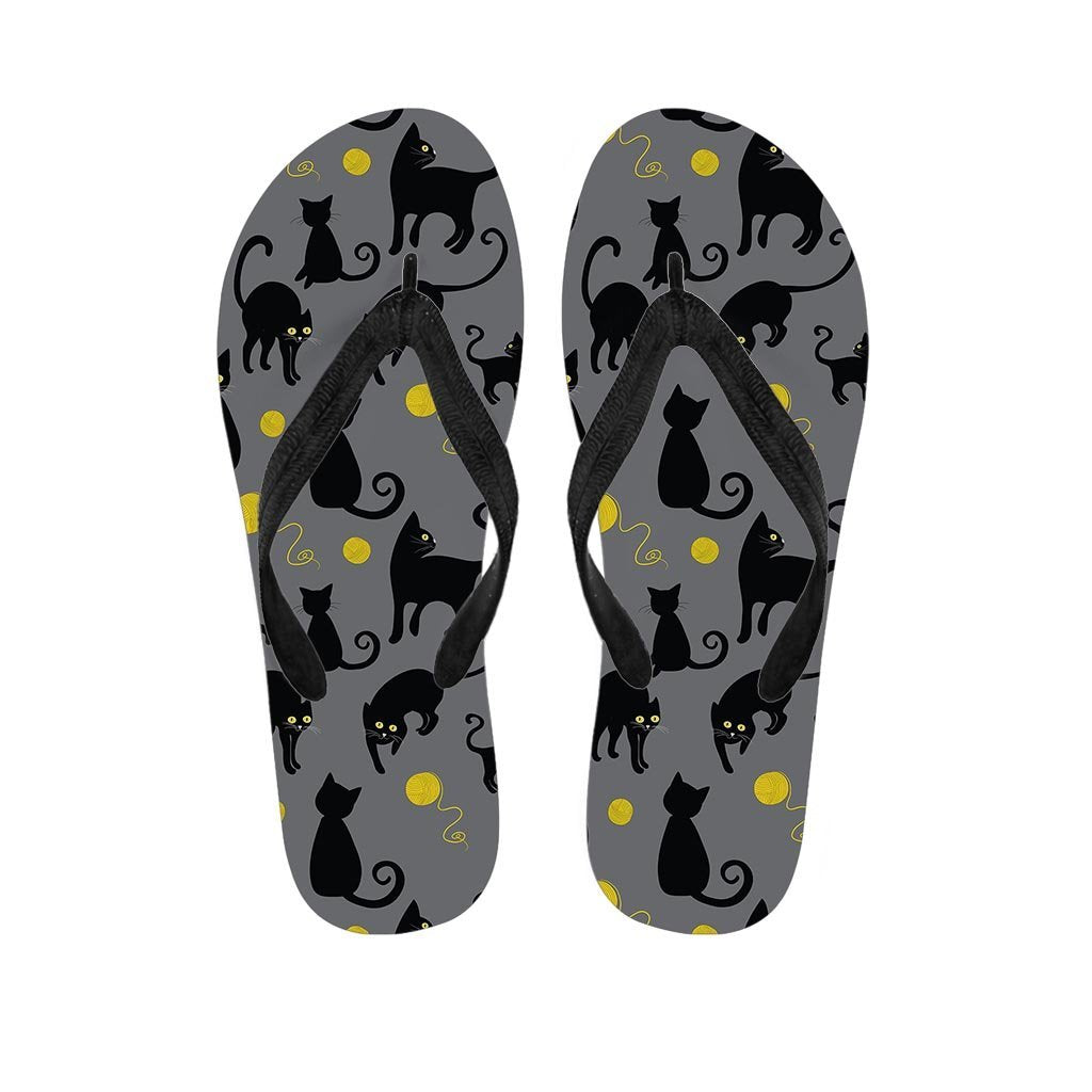 Black Cat Knit Print Women's Flip Flops-grizzshop
