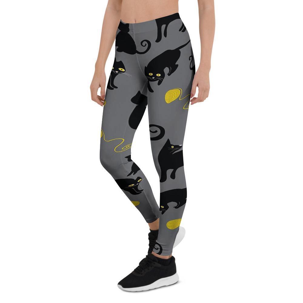 Black Cat Knit Print Women's Leggings-grizzshop