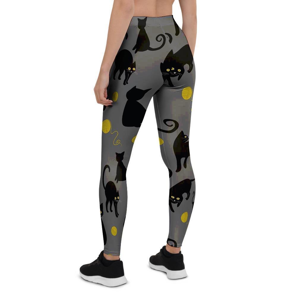 Black Cat Knit Print Women's Leggings-grizzshop