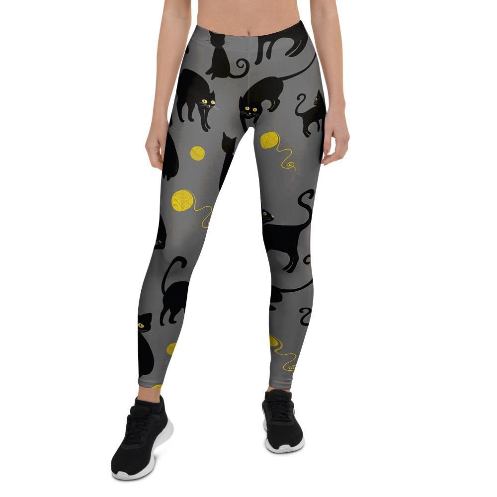 Black Cat Knit Print Women's Leggings-grizzshop