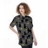 Black Cat Knit Print Women's Short Sleeve Shirts-grizzshop