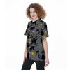 Black Cat Knit Print Women's Short Sleeve Shirts-grizzshop