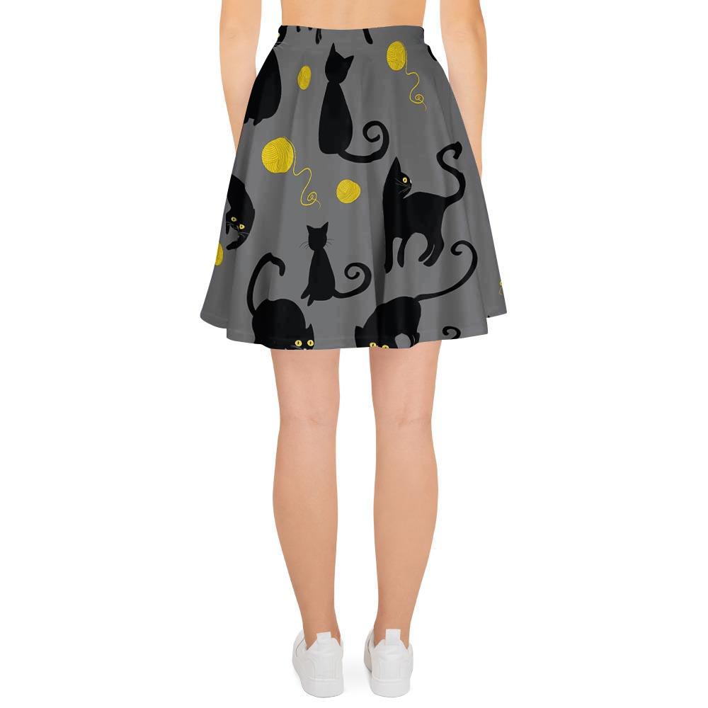 Black Cat Knit Print Women's Skirt-grizzshop