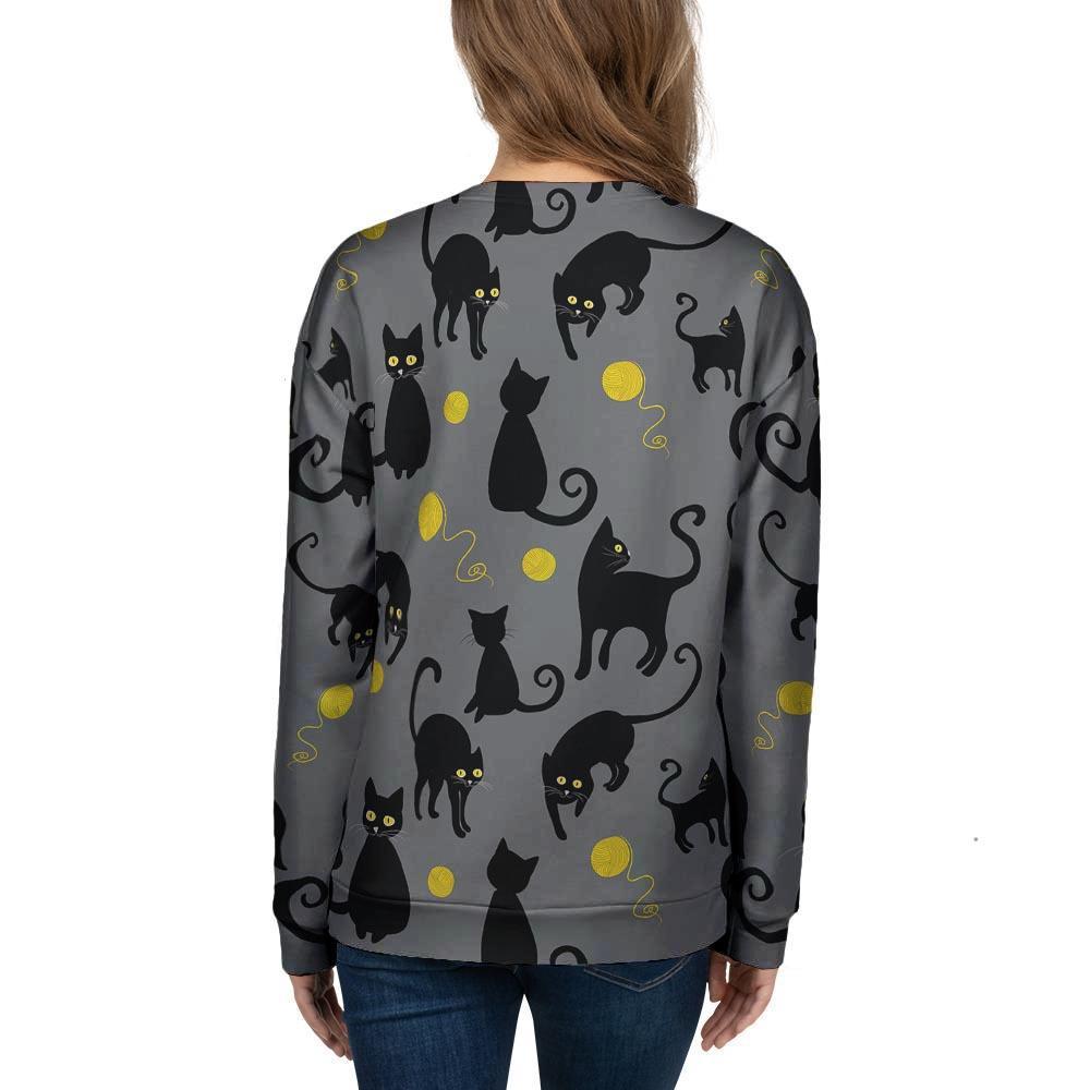 Black Cat Knit Print Women's Sweatshirt-grizzshop