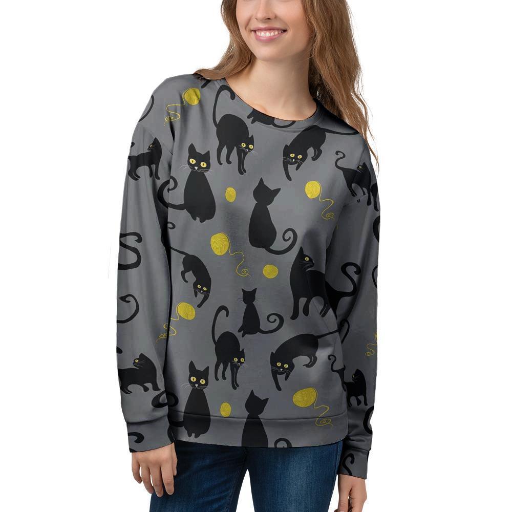 Black Cat Knit Print Women's Sweatshirt-grizzshop